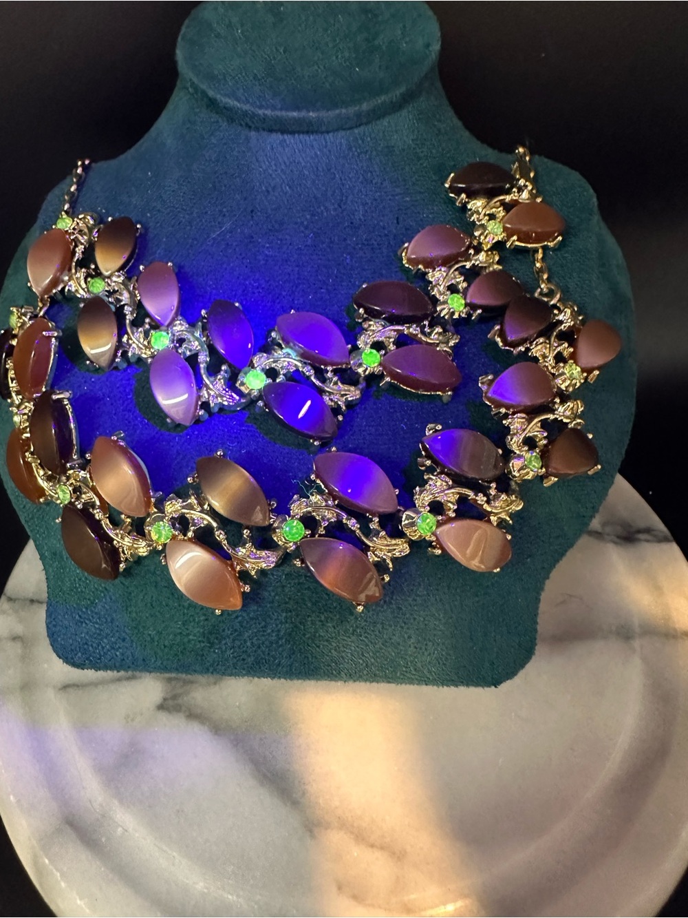 Mid Century Thermoset Uranium Glass Rhinestones Necklace & Bracelet - Picture 14 of 14
